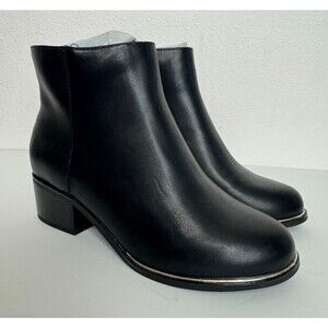 Lane Bryant Sz 8 Wide Faux Leather Chelsea Boots Black Block Heel Side Zip NWB